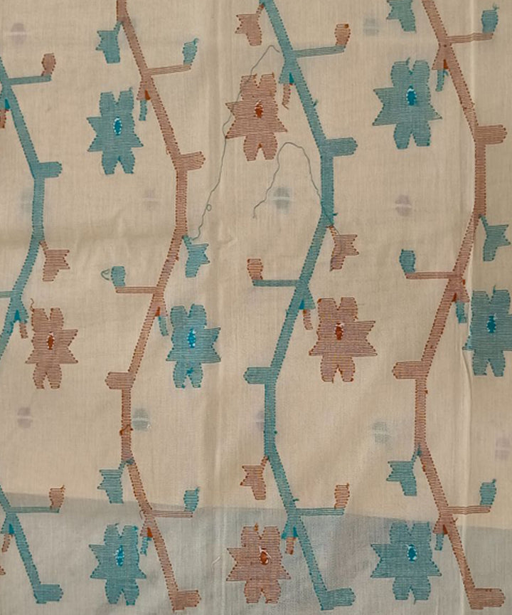 Cream tan handwoven cotton jamdani saree