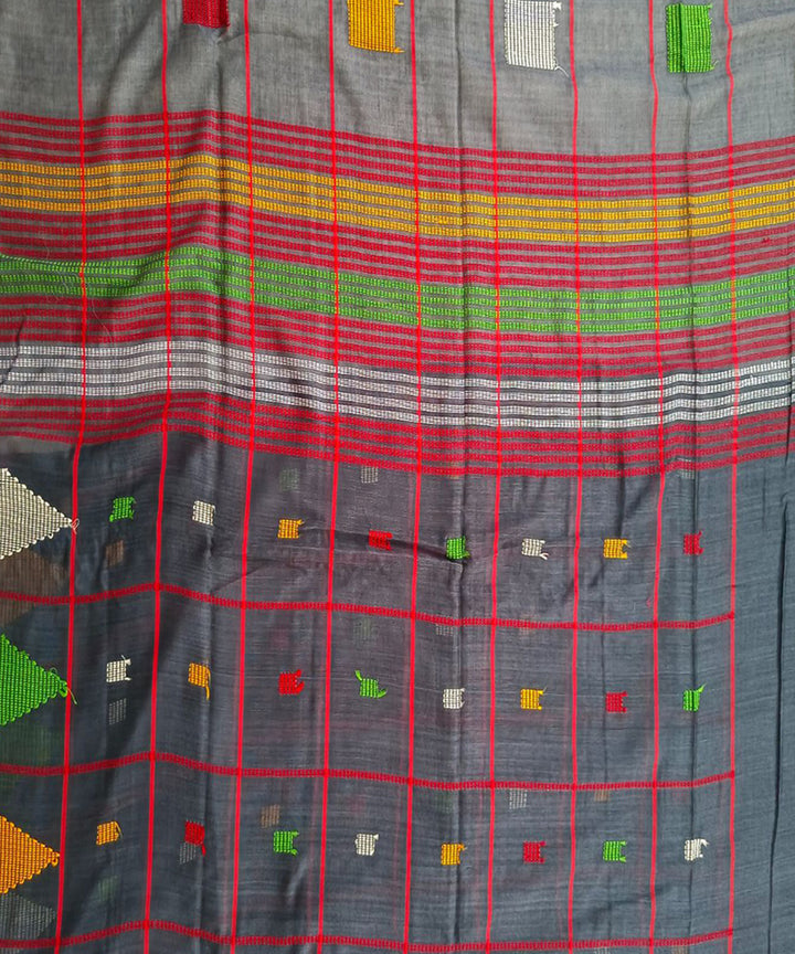 Payne grey handwoven cotton jamdani saree