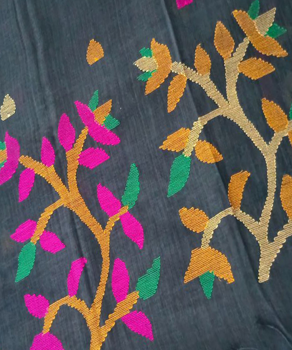 Black handwoven linen jamdani saree