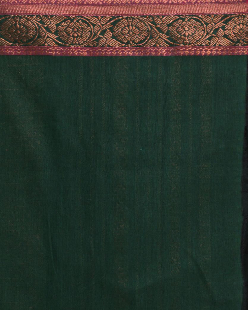 Dark green pink handwoven cotton bengal saree