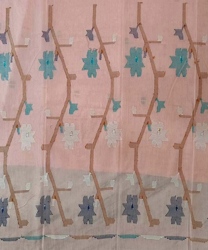 Pale orange handwoven cotton jamdani saree