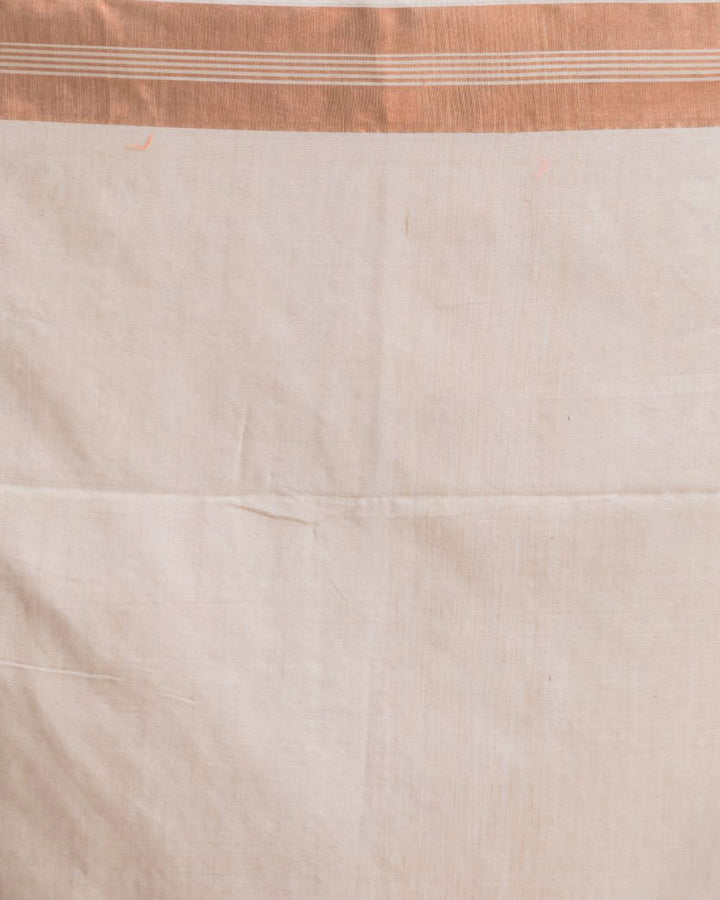 Off white orange handwoven cotton bengal saree