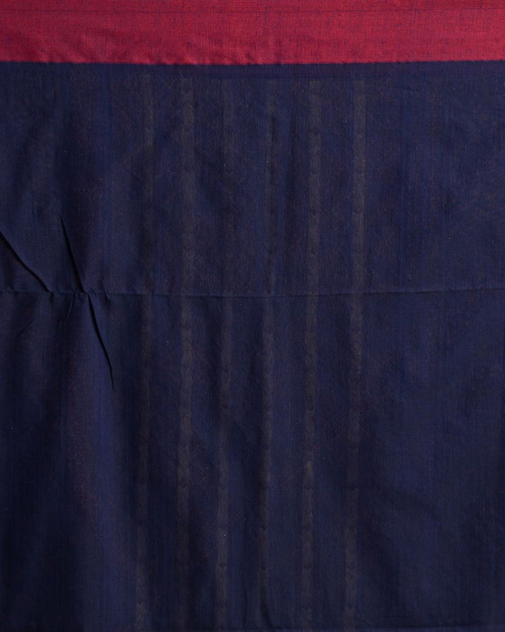 Navy blue red handwoven cotton bengal saree