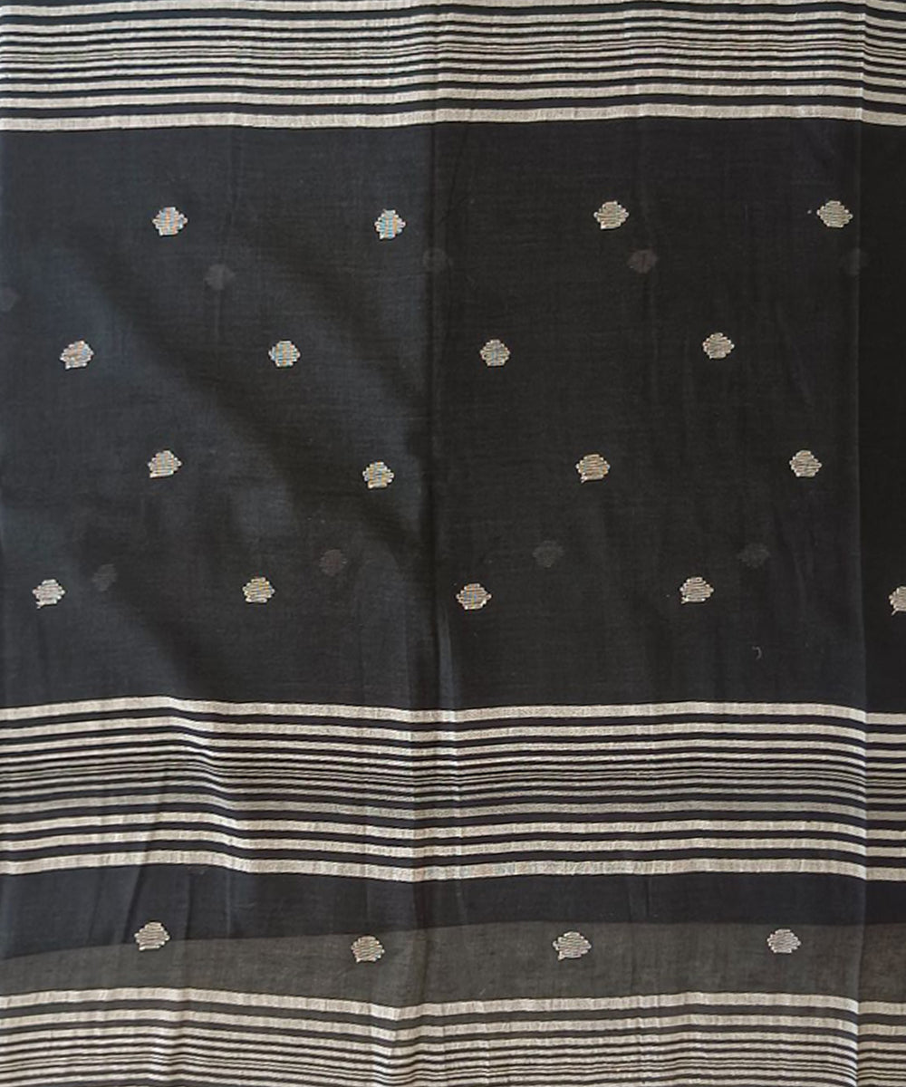 Black grey handwoven mul cotton jamdani saree