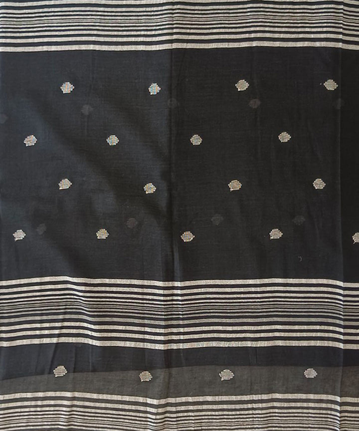 Black grey handwoven mul cotton jamdani saree