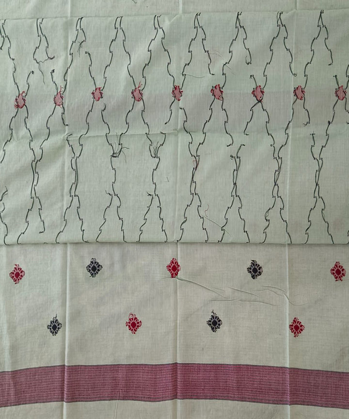 Light green celadon green handwoven cotton jamdani saree