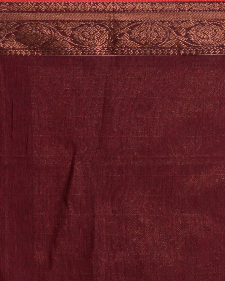 Maroon red handwoven cotton bengal saree