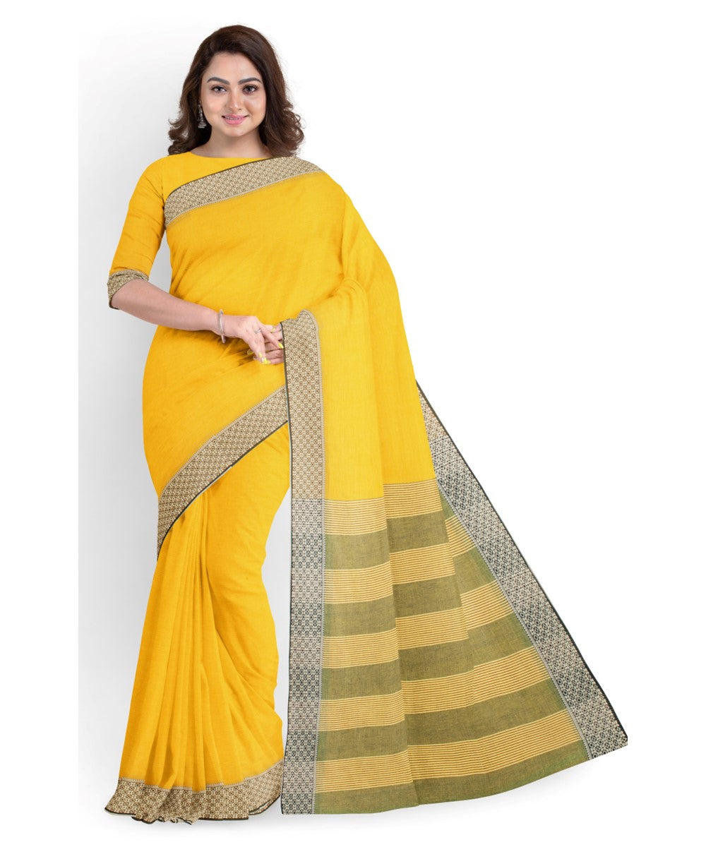 Biswa bangla yellow cotton handwoven begumpuri saree