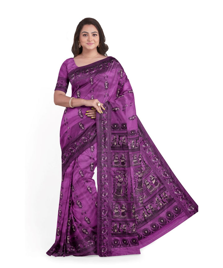 Biswa bangla purple black silk handwoven baluchari saree