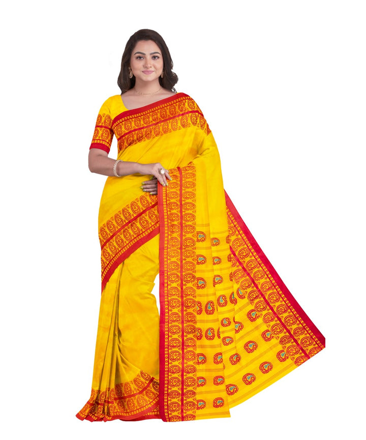 Yellow red silk handloom garad saree