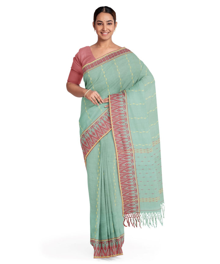 Pale green cotton bengal handloom saree