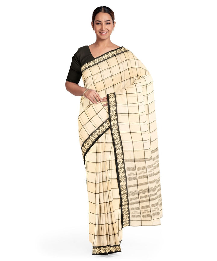 Beige cotton handloom bengal saree