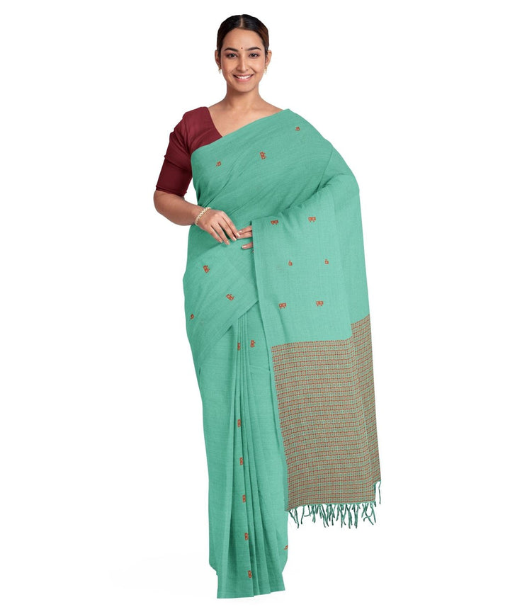 Cyan cotton bengal handwoven begumpuri saree