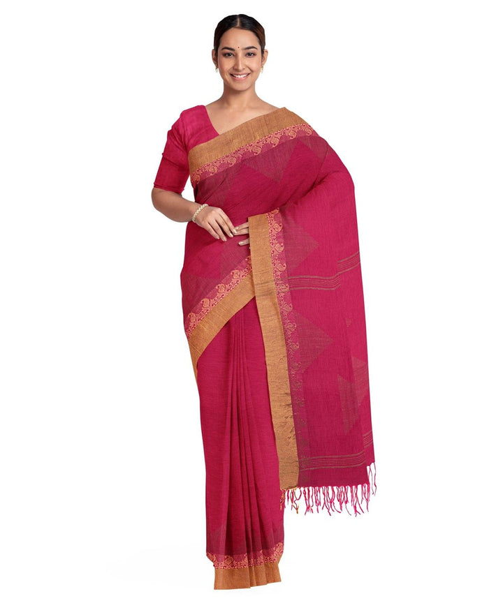 Pink cotton bengal handloom bengal saree