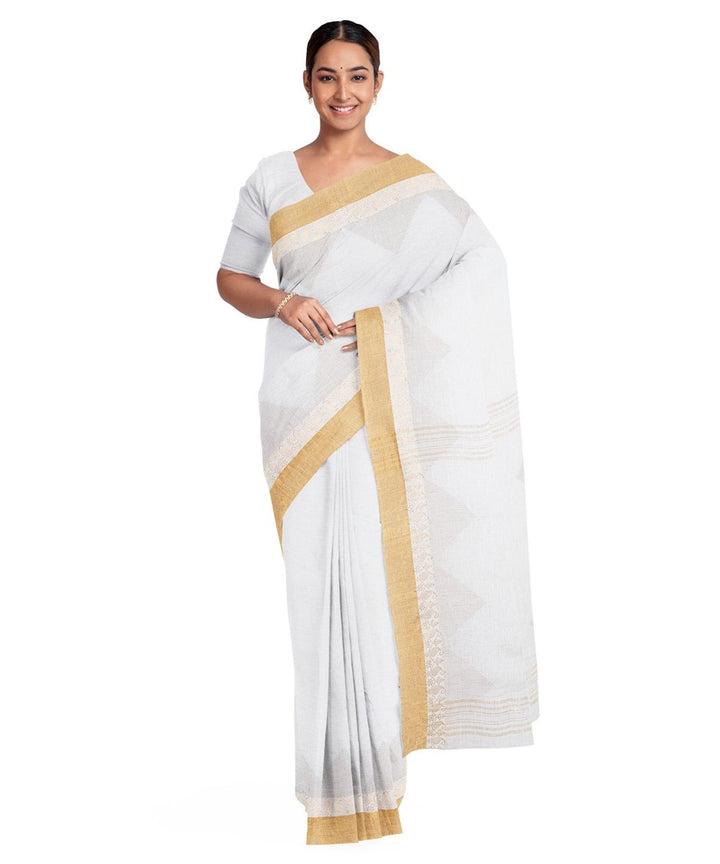 White linen bengal handwoven bengal saree