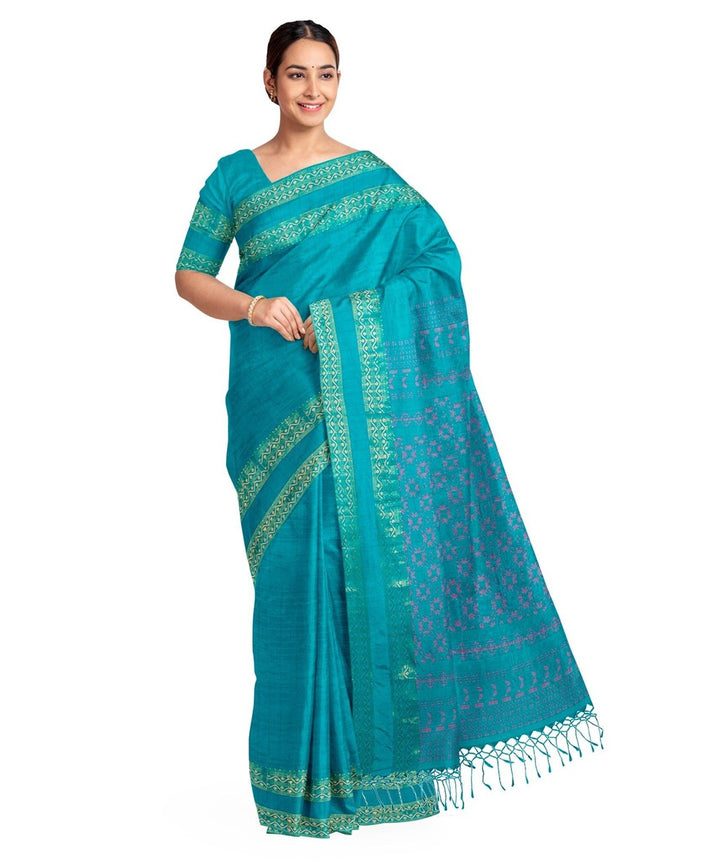Teal green silk handloom bengal saree