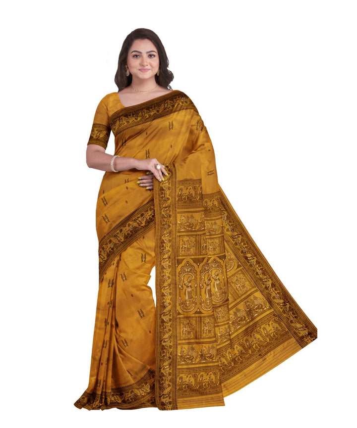 Mustard silk handwoven baluchari saree
