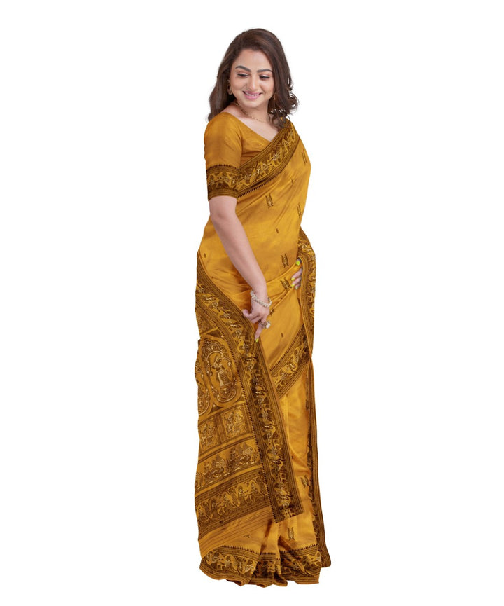 Mustard silk handwoven baluchari saree