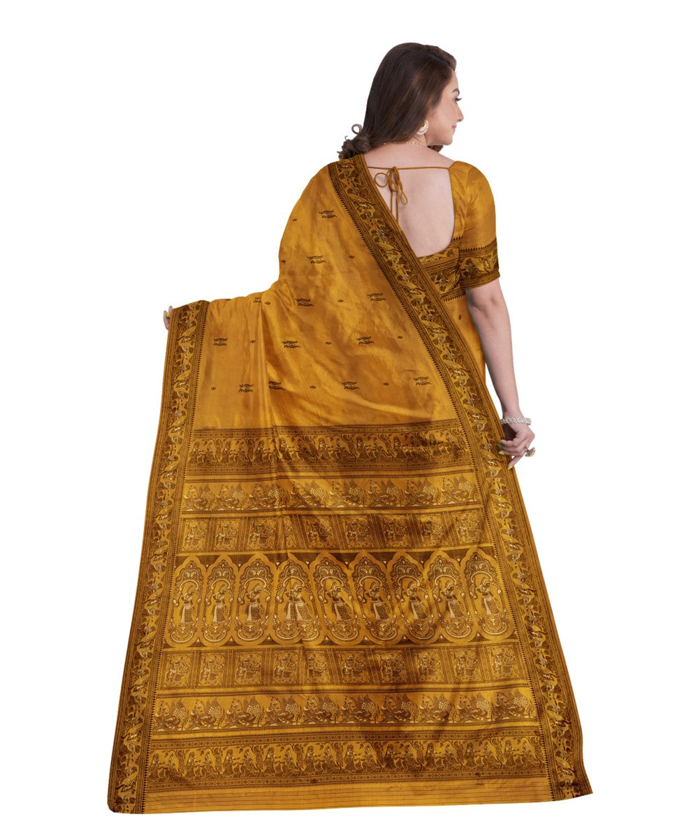Mustard silk handwoven baluchari saree