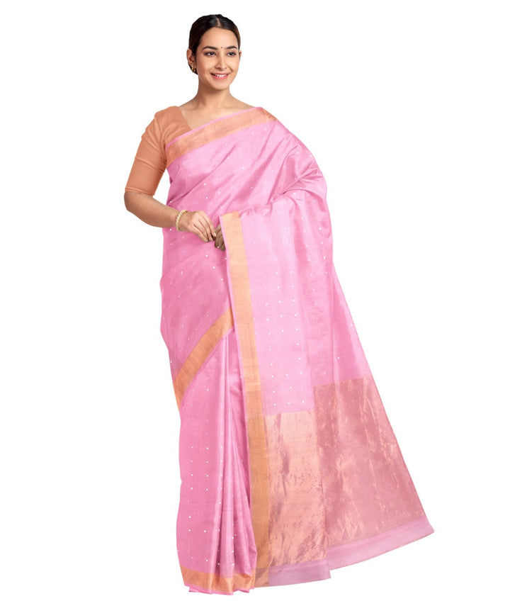 Pink gold silk bengal handloom saree