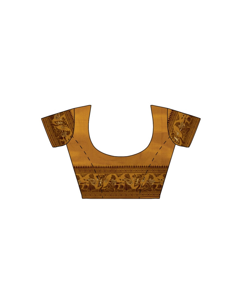 Mustard silk handwoven baluchari saree