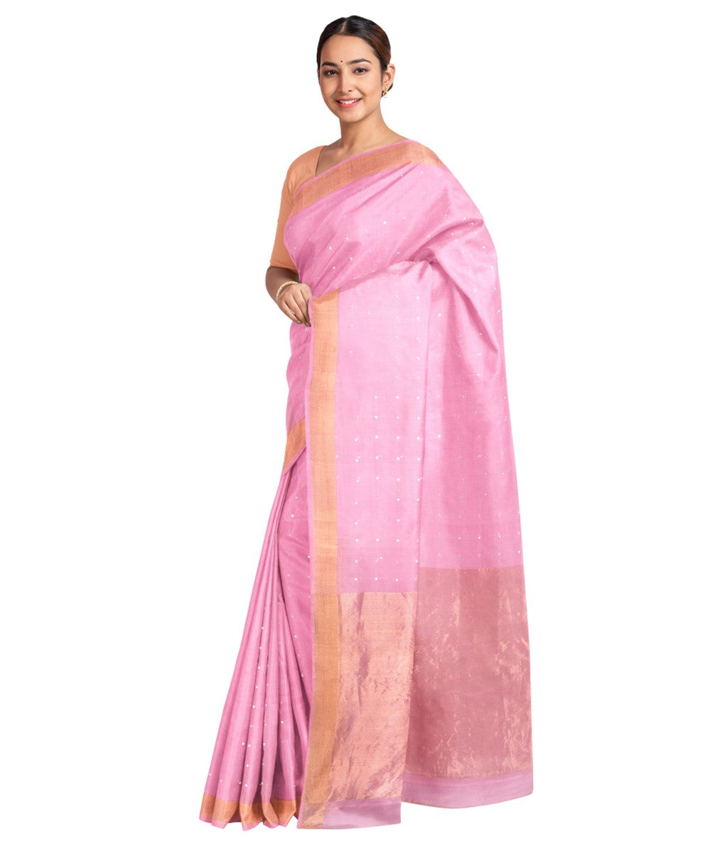 Pink gold silk bengal handloom saree