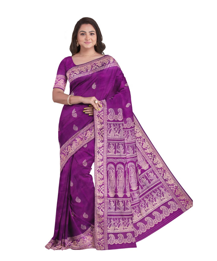 Purple silver silk handwoven baluchari saree