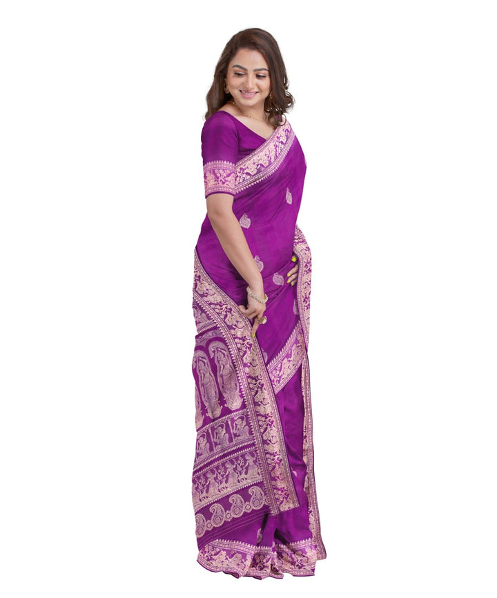 Purple silver silk handwoven baluchari saree