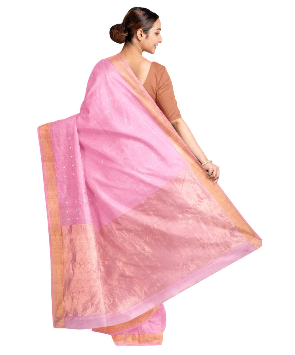 Pink gold silk bengal handloom saree