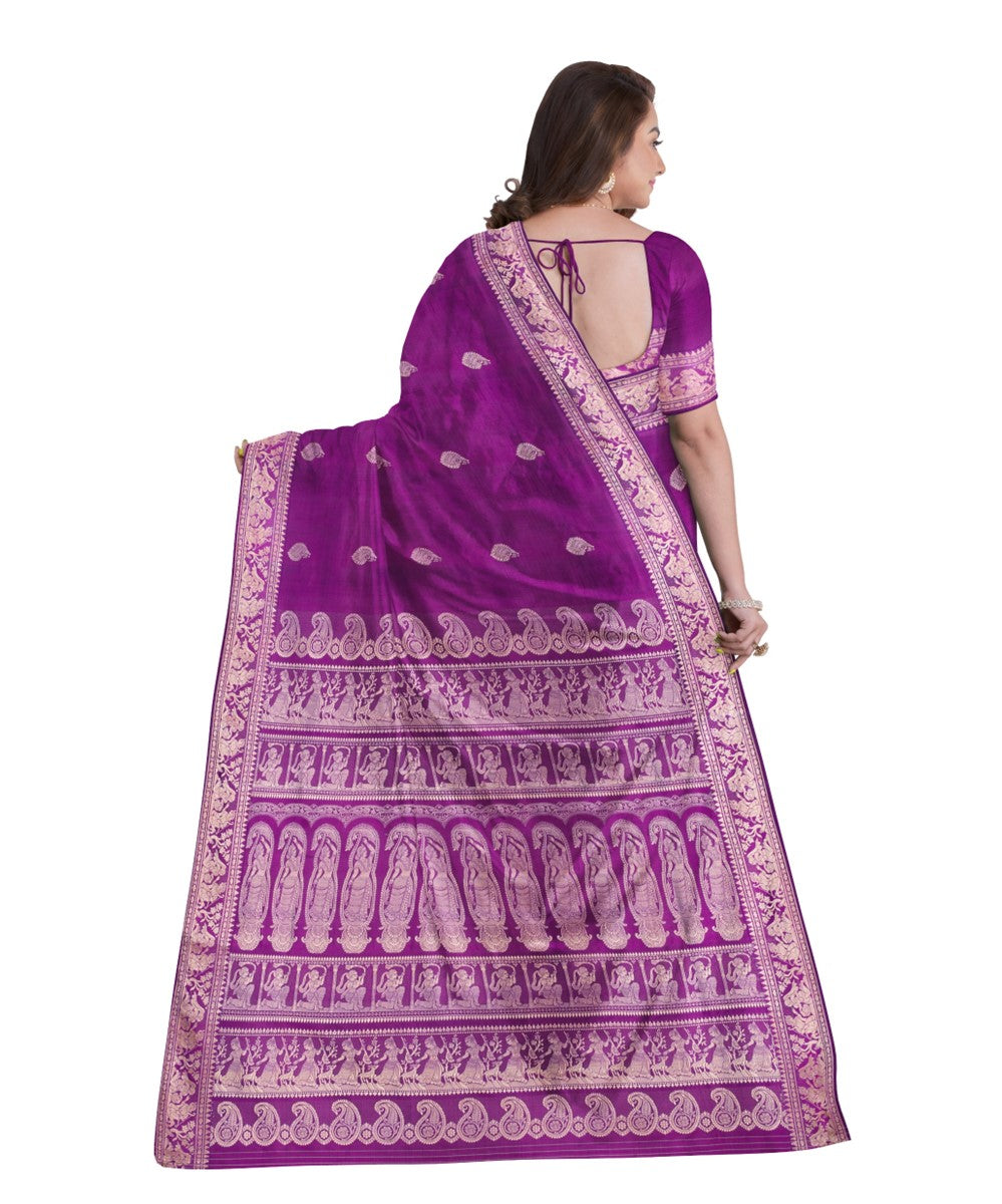 Purple silver silk handwoven baluchari saree