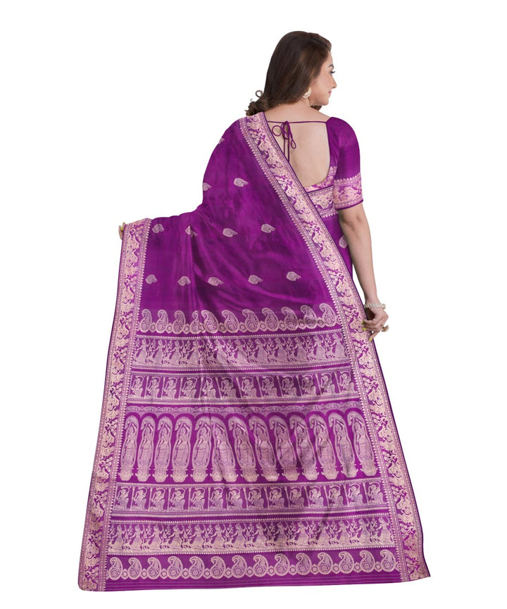 Purple silver silk handwoven baluchari saree