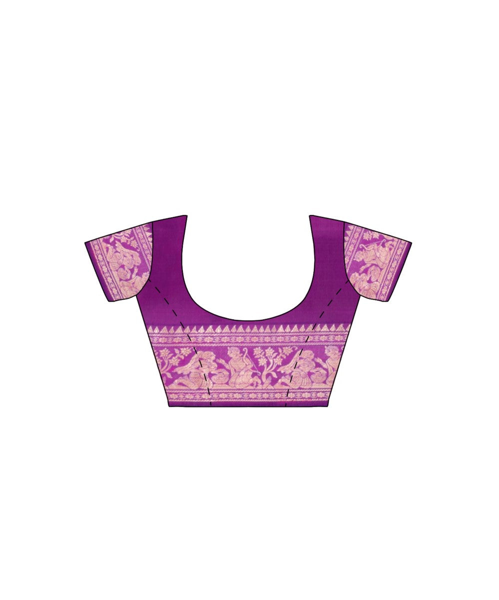 Purple silver silk handwoven baluchari saree