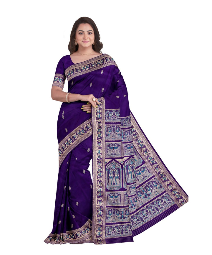 Violet silver silk handwoven baluchari saree