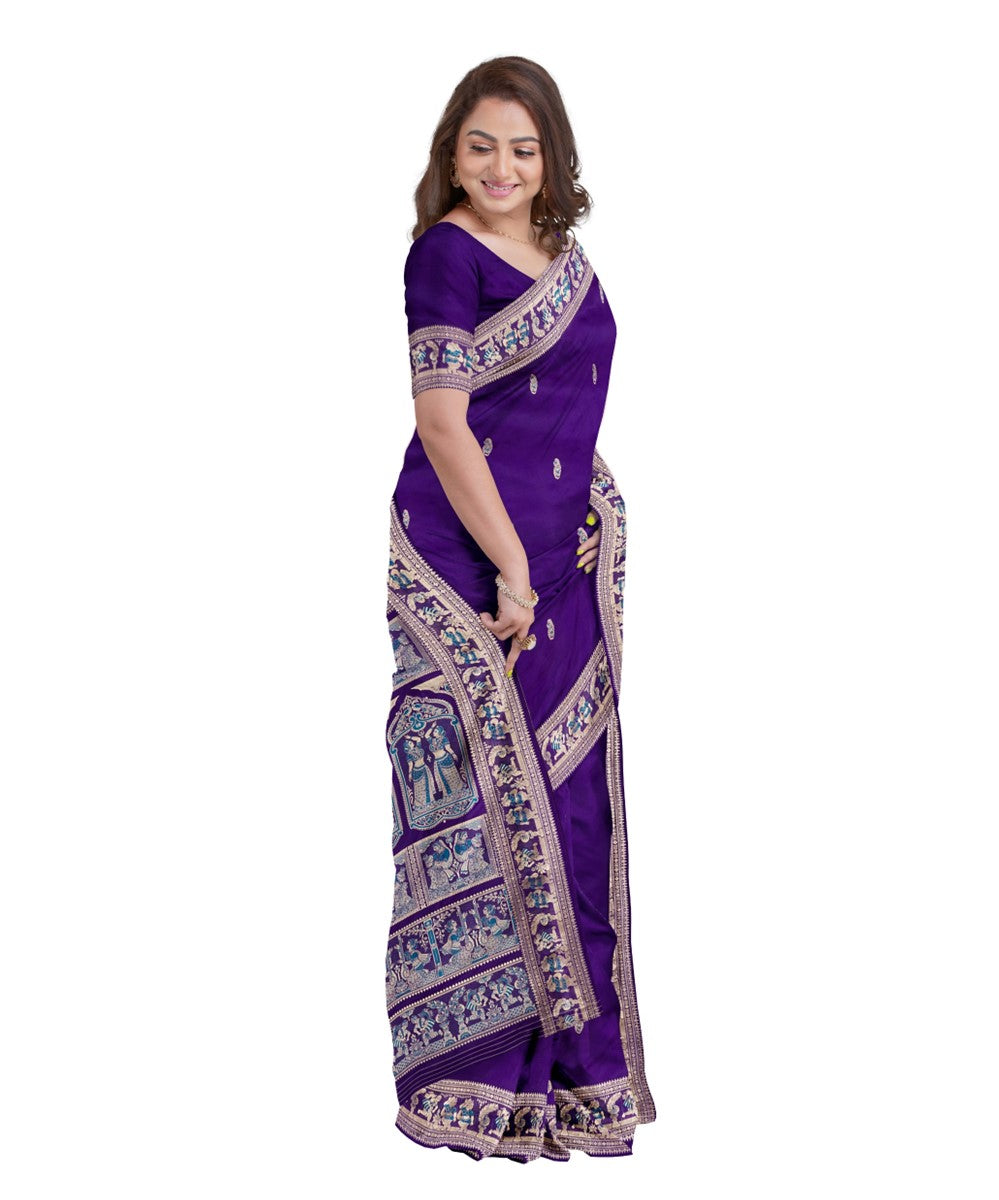 Violet silver silk handwoven baluchari saree