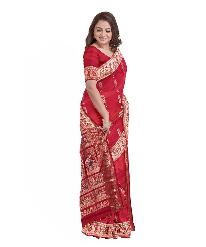 Biswa bangla red silk handwoven baluchari saree