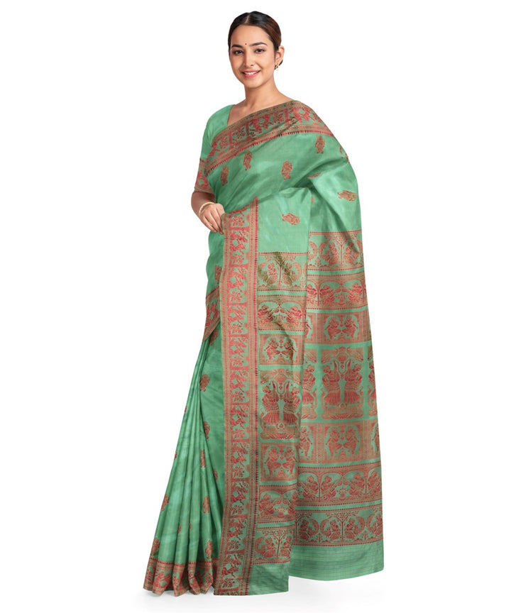 Biswa bangla light green silk handwoven baluchari saree