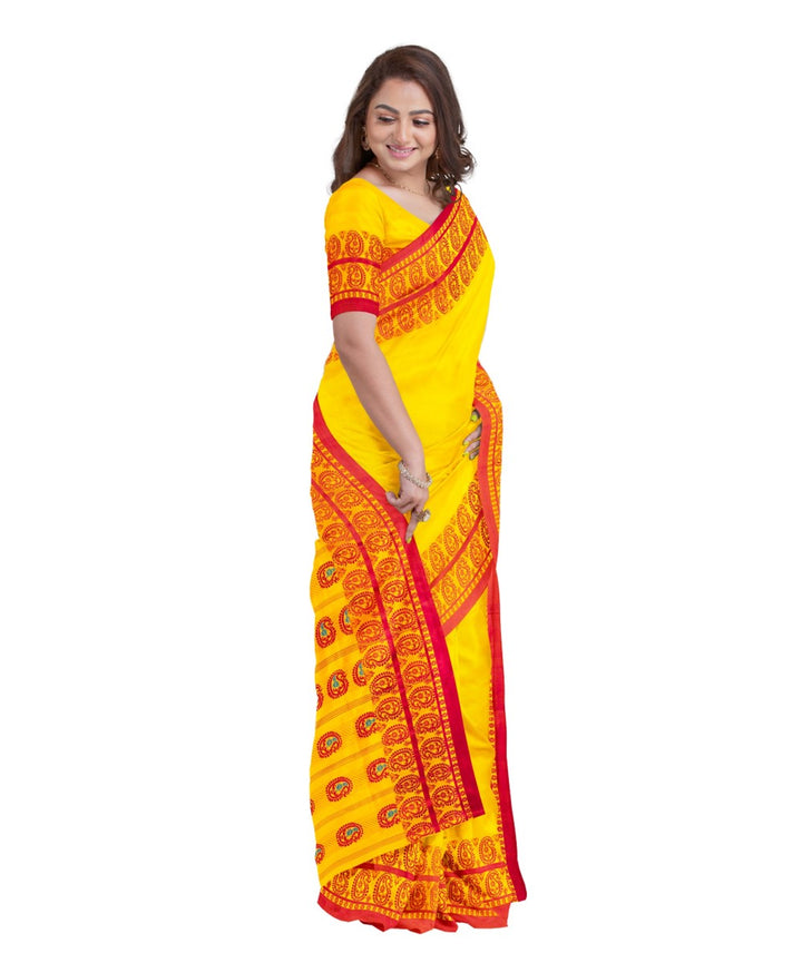 Yellow red silk handloom garad saree