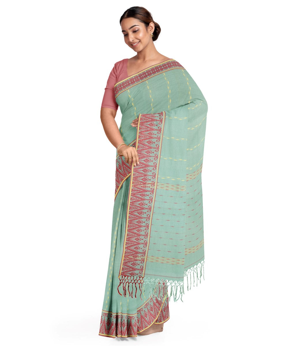 Pale green cotton bengal handloom saree