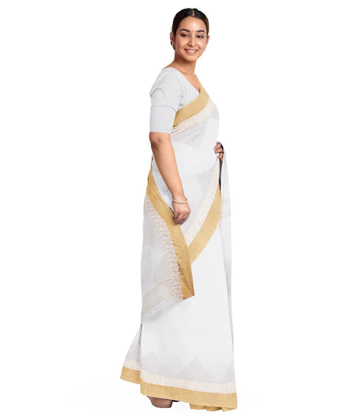 White linen bengal handwoven bengal saree