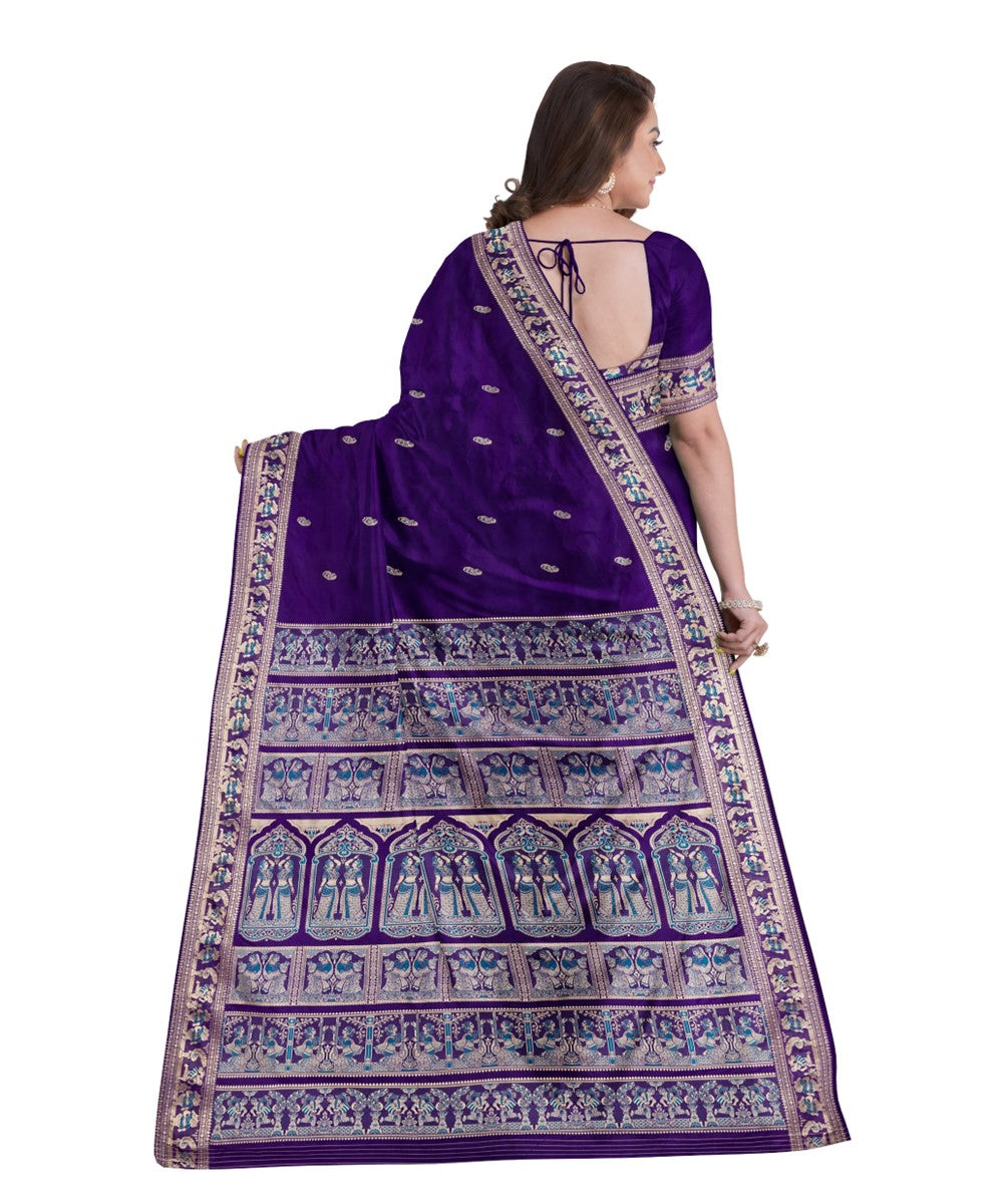 Violet silver silk handwoven baluchari saree