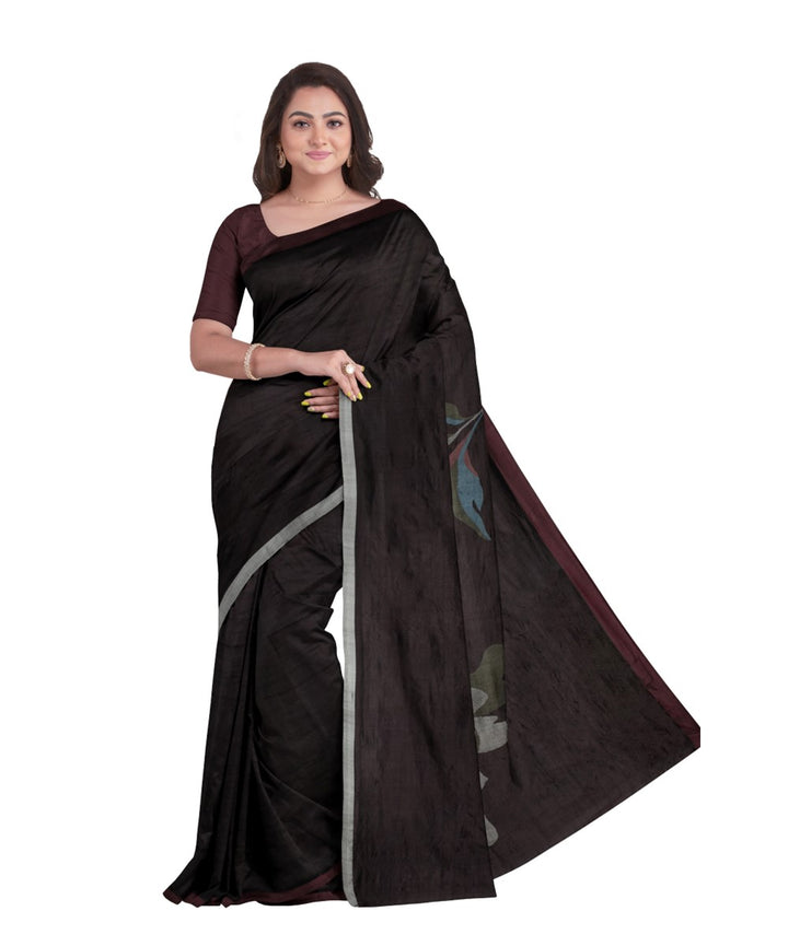 Black wine with silver silk handwoven jamdani saree