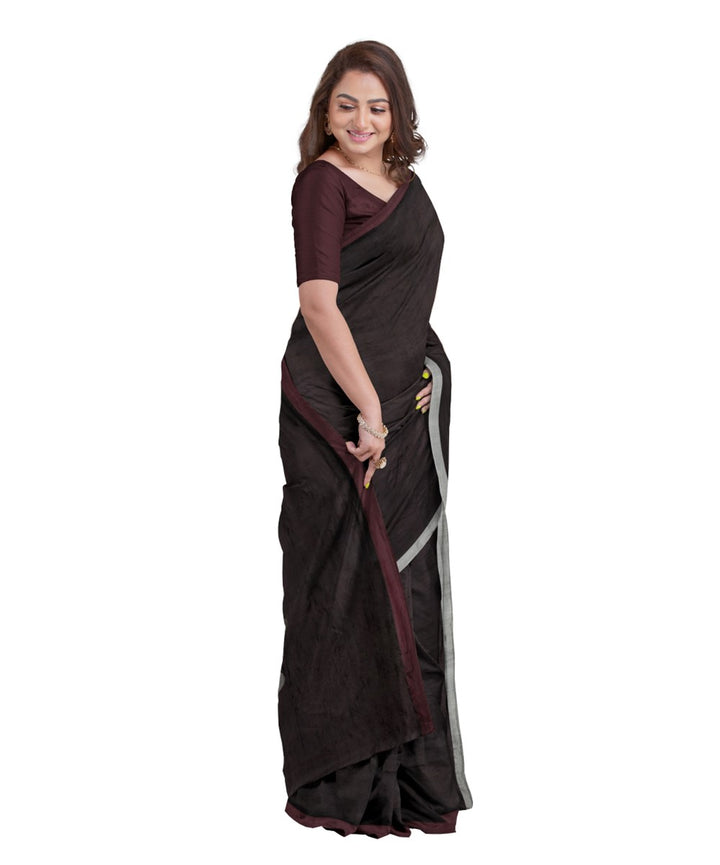 Black wine with silver silk handwoven jamdani saree