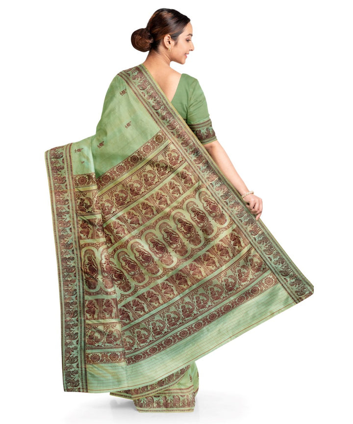 Biswa bangla olive green silk handwoven baluchari saree