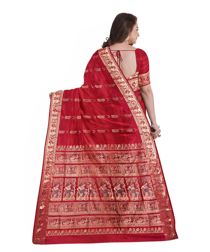 Biswa bangla red silk handwoven baluchari saree