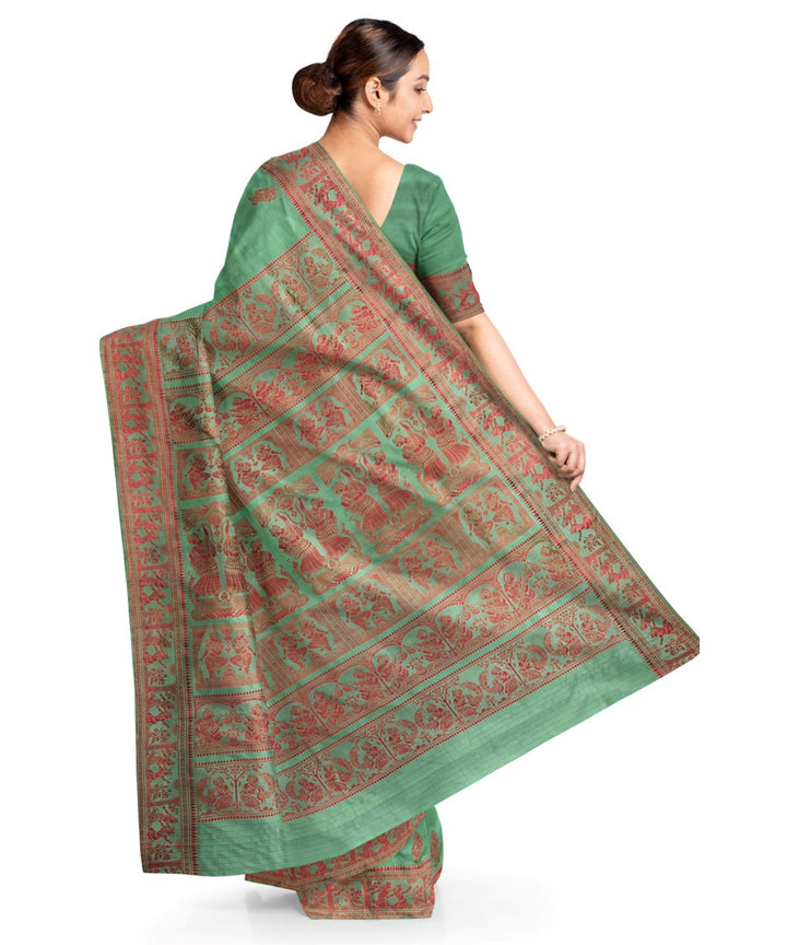 Biswa bangla light green silk handwoven baluchari saree