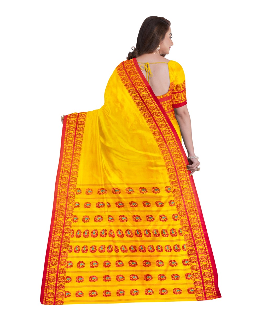 Yellow red silk handloom garad saree