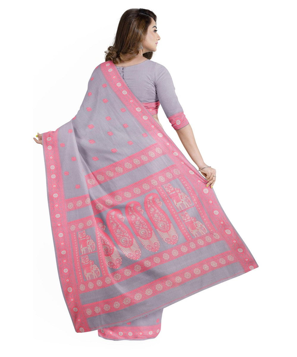 Grey pink cotton bengal handwoven baluchari saree