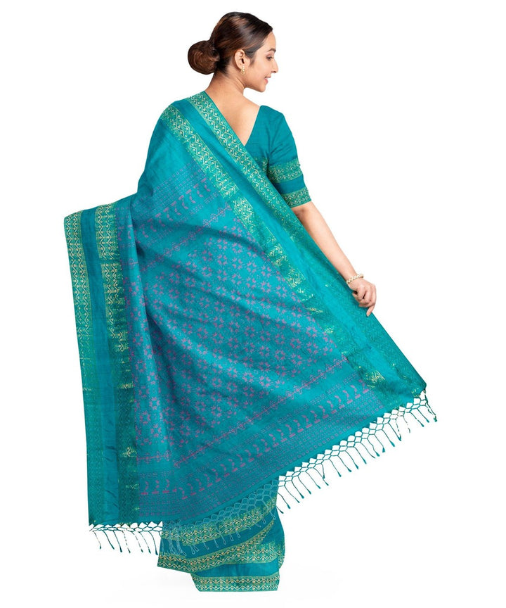 Teal green silk handloom bengal saree
