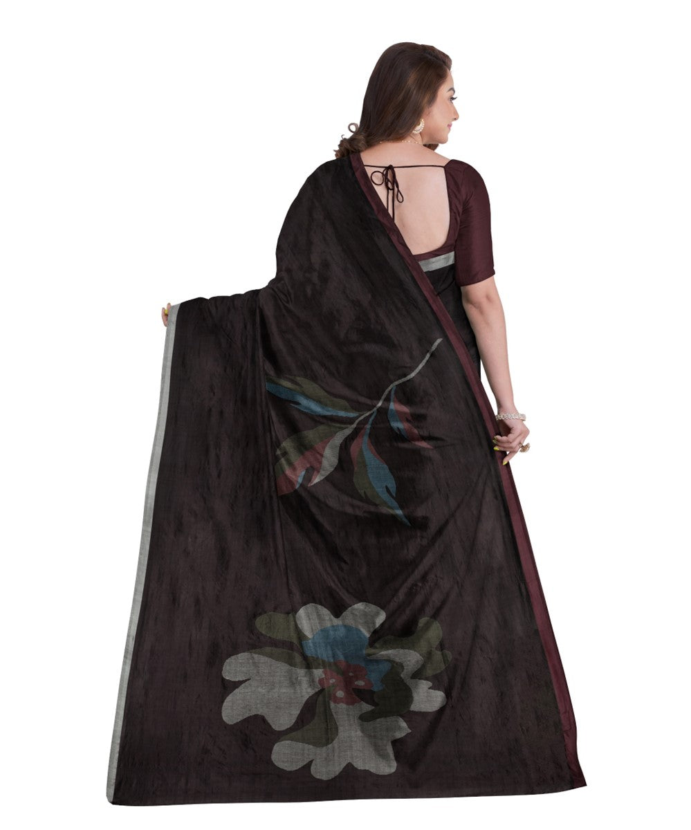 Black wine with silver silk handwoven jamdani saree