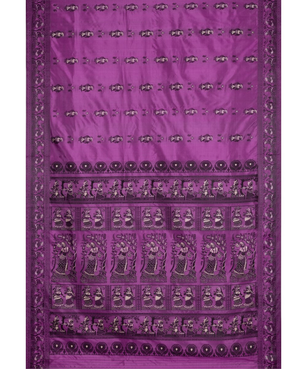 Biswa bangla purple black silk handwoven baluchari saree